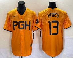 Nike Pittsburgh Pirates #13 KeBryan Hayes Gold City Game Authentic stitched MLB jersey