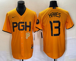 Nike Pittsburgh Pirates #13 KeBryan Hayes Gold City P in front Game Authentic stitched MLB jersey