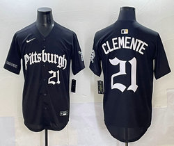 Nike Pittsburgh Pirates #21 Roberto Clemente Black 5(V) Joint MLB Jersey