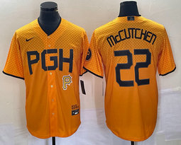 Nike Pittsburgh Pirates #22 Andrew McCutchen Gold City P in front Game Authentic stitched MLB jersey