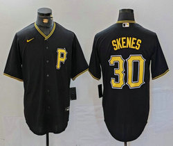 Nike Pittsburgh Pirates #30 Paul Skenes Black P front Game Authentic Stitched MLB Jersey
