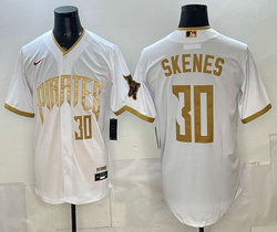 Nike Pittsburgh Pirates #30 Paul Skenes White Gold Name City MLB jersey