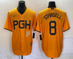 Nike Pittsburgh Pirates #8 Willie Stargell Gold City P in front Game Authentic stitched MLB jersey