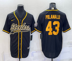 Nike Pittsburgh Steelers #43 Troy Polamalu Black Gold Joint adults Authentic Stitched baseball jersey