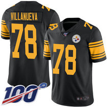 Nike Pittsburgh Steelers #78 Alejandro Villanueva With 100th Season Patch Black Rush Authentic stitched NFL jerseys