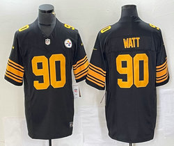 Nike Pittsburgh Steelers #90 T. J. Watt Black 2023 F.U.S.E. Gold Number Authentic Stitched NFL Jersey