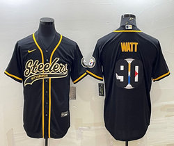 Nike Pittsburgh Steelers #90 T. J. Watt Black Joint Team Logo Authentic Stitched baseball jersey