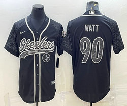 Nike Pittsburgh Steelers #90 T. J. Watt Black Reflective Joint Authentic Stitched NFL Jersey