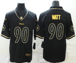 Nike Pittsburgh Steelers #90 T. J. Watt Black Throwback Gold Number Authentic Stitched NFL Jersey