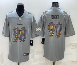 Nike Pittsburgh Steelers #90 T. J. Watt Grey Atmosphere Fashion sleeves with patch Authentic Stitched NFL Jersey