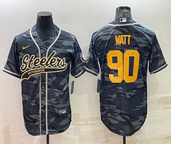 Nike Pittsburgh Steelers #90 T. J. Watt Grey Camo With Patch Joint Adults Authentic Stitched baseball jersey