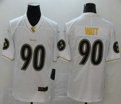 Nike Pittsburgh Steelers #90 T. J. Watt White Throwback Gold Number Authentic Stitched NFL Jersey