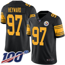 Nike Pittsburgh Steelers #97 Cameron Heyward With 100th Season Patch Black Color Rush Authentic Stitched NFL Jersey