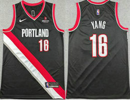 Nike Portland Trail Blazers #16 Yang Hansen Black with Advertising Authentic Stitched NBA Jersey