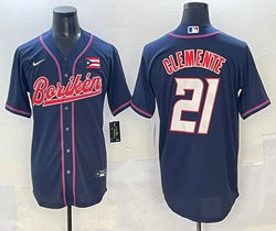 Nike Puerto Rico Baseball #21 Roberto Clemente Blue Joint MLB Jersey