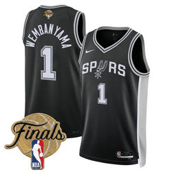 Nike San Antonio Spurs #1 Victor Wembanyama Black 2026 Finals Patch Stitched NBA Jersey