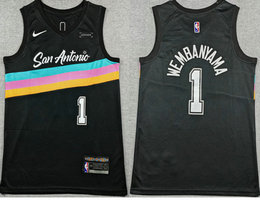Nike San Antonio Spurs #1 Victor Wembanyama Black City With Advertising Stitched Basketball Jersey