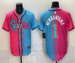Nike San Antonio Spurs #1 Victor Wembanyama Pink and Blue （Blue Number） baseball jersey