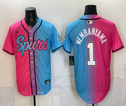 Nike San Antonio Spurs #1 Victor Wembanyama Pink and Blue （White Number） baseball jersey