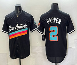 Nike San Antonio Spurs #2 Dylan Harper Black blue Number Three colors on the chest baseball jersey
