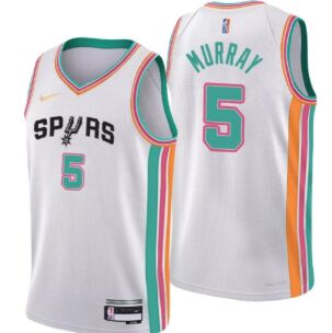 Nike San Antonio Spurs #5 Dejounte Murray White City Authentic Stitched NBA jersey