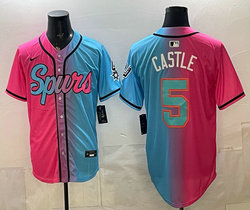 Nike San Antonio Spurs #5 Stephon Castle Blue Pink （Blue Number） baseball jersey
