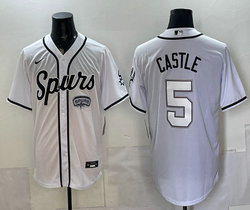 Nike San Antonio Spurs #5 Stephon Castle White White Number Stitched baseball jersey