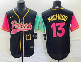 Nike San Diego Padres #13 Manny Machado Black Gold #13 on front Joint Authentic Stitched baseball jersey