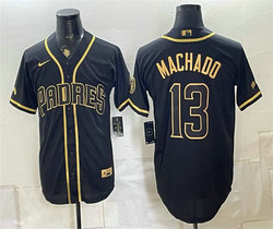 Nike San Diego Padres #13 Manny Machado Black Gold With Patch Stitched Baseball Jersey