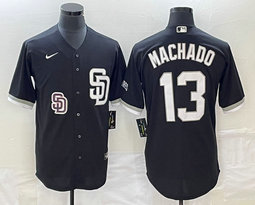 Nike San Diego Padres #13 Manny Machado Black Joint Vapor Untouchable Team Logo on front baseball jersey