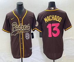 Nike San Diego Padres #13 Manny Machado Brown Team Logo front Joint Authentic Stitched baseball jersey