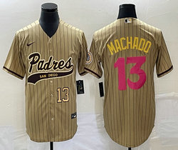 Nike San Diego Padres #13 Manny Machado Brown Stripe Gold #13 on front Joint Authentic Stitched baseball jersey