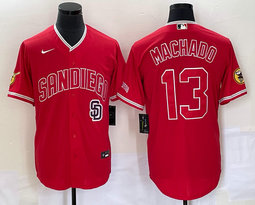 Nike San Diego Padres #13 Manny Machado Red Team logo on front Joint Authentic Stitched baseball jersey