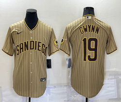Nike San Diego Padres #19 Tony Gwynn Brown Brown stripe Game Authentic Stitched MLB Jersey