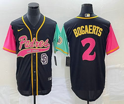 Nike San Diego Padres #2 Xander Bogaerts Black Team Logo front Joint Authentic Stitched baseball jersey