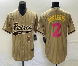 Nike San Diego Padres #2 Xander Bogaerts Brown Stripe Gold #2 on front Joint Authentic Stitched baseball jersey