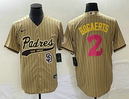 Nike San Diego Padres #2 Xander Bogaerts Brown Stripe Team Logo on front Joint Authentic Stitched baseball jersey