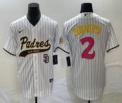 Nike San Diego Padres #2 Xander Bogaerts White Stripe Team Logo on front Joint Authentic Stitched baseball jersey