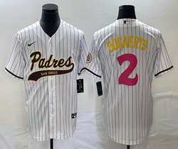 Nike San Diego Padres #2 Xander Bogaerts White Stripe Joint Authentic Stitched baseball jersey
