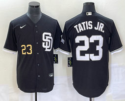 Nike San Diego Padres #23 Fernando Tatis Jr Black Joint Vapor Untouchable Gold #23 on front baseball jersey
