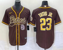 Nike San Diego Padres #23 Fernando Tatis Jr Brown Joint Vapor Untouchable Team Logo on front baseball jersey
