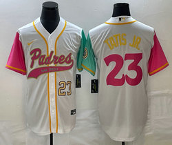 Nike San Diego Padres #23 Fernando Tatis Jr White Gold #23 on front Joint Authentic Stitched baseball jersey