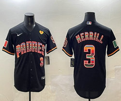 Nike San Diego Padres #3 Jackson Merrill Black Fashion Authentic Stitched MLB Jersey