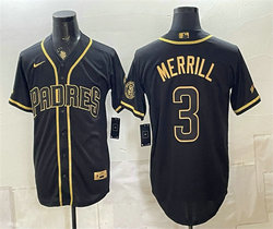 Nike San Diego Padres #3 Jackson Merrill Black Gold With Patch Stitched Baseball Jersey