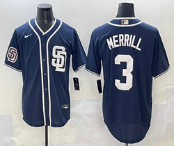 Nike San Diego Padres #3 Jackson Merrill Blue Authentic Stitched MLB Jersey