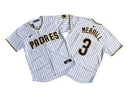 Nike San Diego Padres #3 Jackson Merrill White stripe Limited Authentic Stitched MLB Jersey