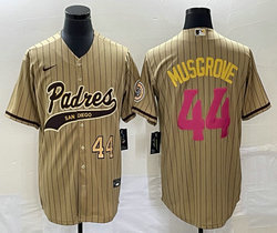 Nike San Diego Padres #44 Joe Musgrove Brown Stripe Gold #44 on front Joint Authentic Stitched baseball jersey