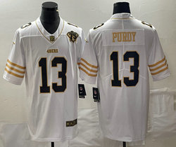 Nike San Francisco 49ers #13 Brock Purdy White Gold new 75th anniversary Authentic Stitched NFL Jersey
