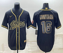 Nike San Francisco 49ers #16 Joe Montana Black Gold Joint Authentic Stitched baseball jersey