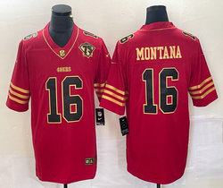 Nike San Francisco 49ers #16 Joe Montana Black Gold Name 75th Authentic Stitched NFL Jersey